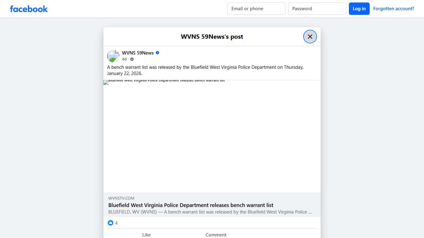 WVNS 59News - A bench warrant list was released by the... Facebook